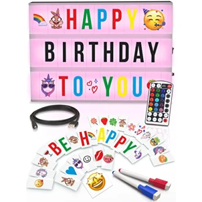 Image of Cinema Light Box with Letters Marquee Color Changing sign 386 Black &amp; Emoji 2 markers Premium Up Letter Board 16 Dimmable Remote Controlled Colored Options