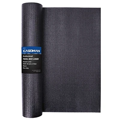 Image of CASOMAN Professional Tool Box Liner and Drawer Liner, Black Anti Slip Toolbox Matting, Adjustable Thick Cabinet Shelf Liners, 16 inch (wide) x 6 feet (long)