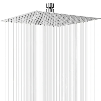 Image of Shower Head Rainfall 12 Inch Square Fixed 304 Stainless Steel High Pressure Rain with 144 Silicone Jets for The Ultimate Experience