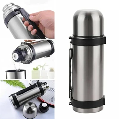 Image of Sizi Portable Stainless Steel Insulated Vacuum Thermos Flask Large Drinking Water Bottle Leak Proof Unbreakable for Traveling, Hiking, Camping, with Handle Silver (1.2 L) (12003)