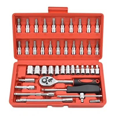 Image of Gunpla 46 Piece 1/4&quot; Drive Socket Wrench Driver Bits Metric Set Flexible Extension Rods with Reversible Ratchet Spanner for Car Bicycle Motor