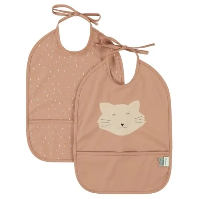 Image of Trixie Waterproof Bib 2 Pack Mrs. Cat Baby &amp; Toddler Bibs Adjustable Easy to Clean BPA Free Mealtime Essentials
