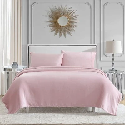 Image of Juicy Couture Plush Pink King Size 4 Piece Sheet Set Soft &amp; Cozy Bedding