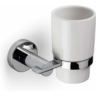 Image of Flexi Fix Ceramic White Bathroom Tumbler and Chrome Holder, Metra Croydex
