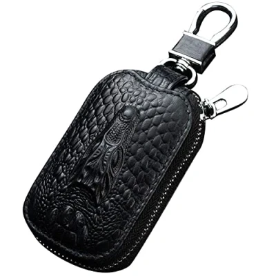 Image of Car Key Case Leather Holder Bag Auto Keychain Universal Keyring Zipper for Remote Fob
