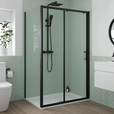 Image of Luxura Sliding Shower Enclosure 1200 x 800mm 6mm Black