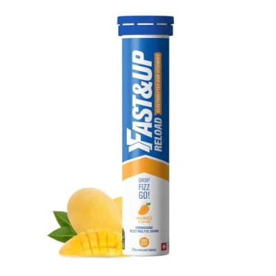 Image of Fast&amp;Up Reload Electrolyte Effervescent Tablets, Mango Flavour, 20 with Vitamin C, B12 and Electrolytes, Vegan, for Rapid Hydration Energy