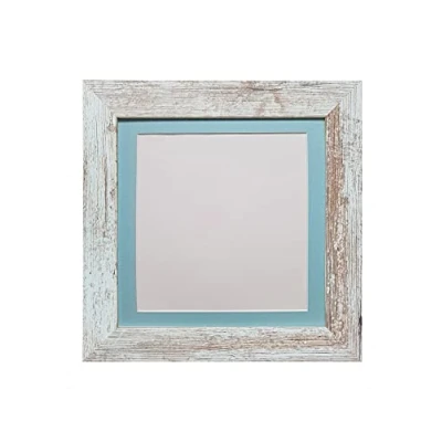 Image of FRAMES BY POST Metro Picture Photo Frame Distressed White with Blue Mount 10 x Image Size 8 Inch