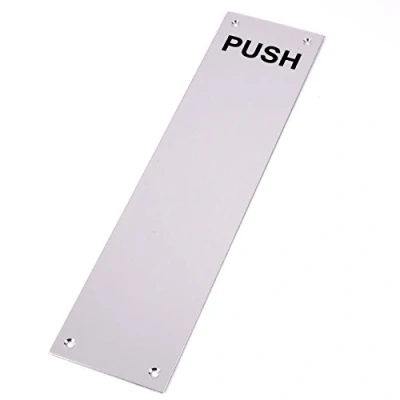 Image of Large Silver Door Finger Plate with Push Text 12&quot;