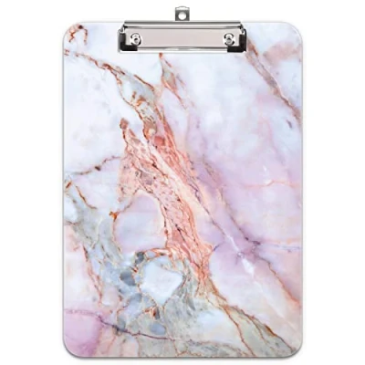 Image of Hnogri Plastic Clipboard A4, Fashion Design A4 Letter Size Clipboards &amp; Forms Holders for Office Supplies Lawyers,School Students and Kids, Low Profile Clip Cute Folder, Crack Marble