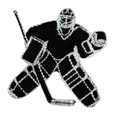 Image of Hockey patch, goalkeeper Patch Embroidered Iron on Sew Badge for Clothes etc. 8x6cm