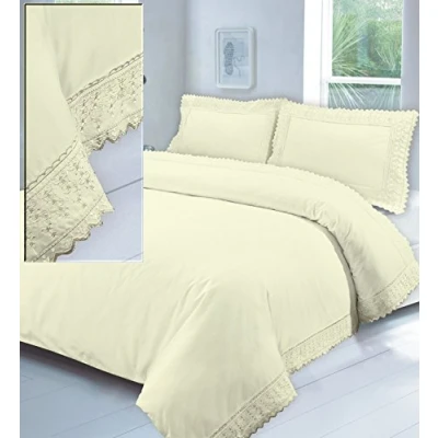 Image of Goldstar® 100% Egyptian Cotton T200 Lace Embroidered Duvet Quilt Cover Bedding Set, Double Bale Cream