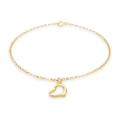Image of Carissima Gold Women&#039;s 9 ct Yellow Heart Charm 1.5 mm Round Belcher Chain Bracelet of Length 18 cm/7 Inch