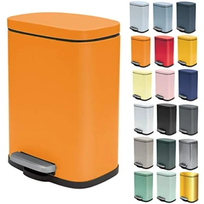 Image of Spirella Akira Cosmetic Bin, 5 Litres, Stainless Steel with Soft Close Mechanism and Inner Bucket, Orange