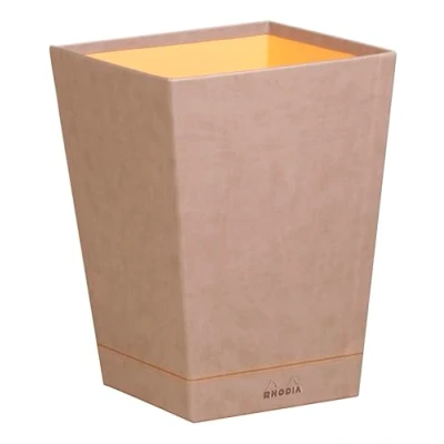 Image of RHODIA 318824C Taupe Waste Paper Bin 24x24x32 cm Orange Saddle Stitching Faux Leather Exterior Rhodiarama Home Office Collection Organization &amp; Designer Storage