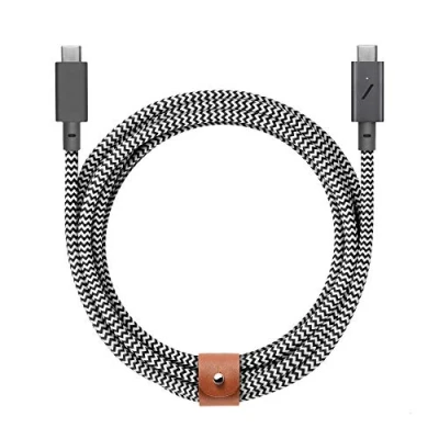 Image of Native Union Type C Belt Cable Pro 240W USB to 8ft Ultra Strong Charging with Leather Strap Compatible iPhone 16, 16 Max, MacBook Air, M3, iPad (Zebra)