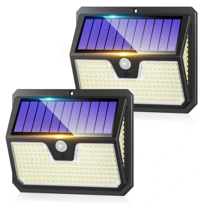 Image of Outdoor Solar Lights, 238 LED Security Lights and 3 Modes Motion Sensor 270 Wide Angle Powered IP65 Waterproof Wall Light for Front Door, Yard, Garage, Garden (2 Pack)