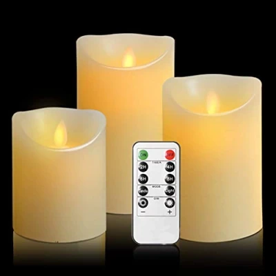Image of OSHINE LED Candles Flameless 300 Hour Decorating Pillars, Set of 3, 10 Buttons Remote Control with 24 Timer Function (3 * 1, Ivory)