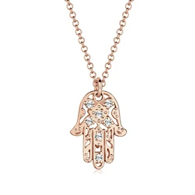 Image of Elli Necklace Hamsa Hand Crystals 925 Sterling Silver Rose Gold