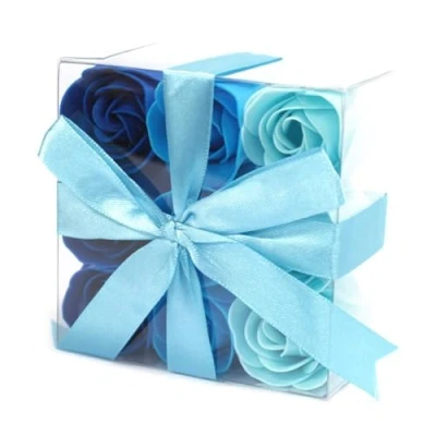 Image of Scented Set of 9 Blue Luxury Bath Body Soap Roses in Gift Box