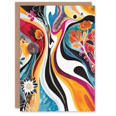 Image of Artery8 Greeting Card Bright Colourful Psychedelic Floral Painting Blank For Him Or Her Art Birthday