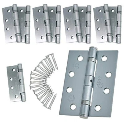 Image of Door Hinges 4&quot; 102mm Ball Bearing 5 Pair Pack [10 &amp; Screws] Satin Chrome Finish