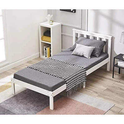 Image of Panana Single Bed Frame 3FT Wooden Solid Pine Wood for Bedroom Furniture, Kid (White, Single)
