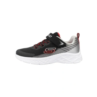 Image of Skechers Unisex Kids Boys Trainers, Black Textile Synthetic Silver Red Trim, 4 UK