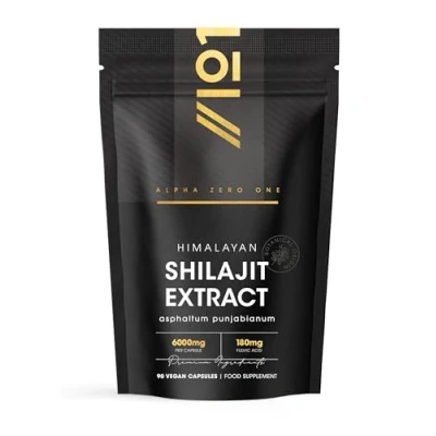 Image of Shilajit Extract 6000mg 60% Fulvic Acid (180mg) 90 Vegan Capsules Himilayan Resin (3 Months Supply) Resealable and Recyclable Pouch by Alpha01