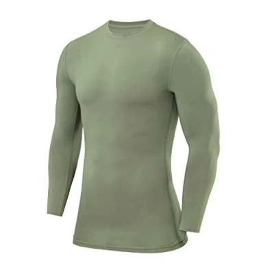 Image of PowerLayer Compression Shirt for Boys, Thermal Long Sleeve Tops Men Base Layers Running Cycling Gym Top Army (Boys), 6 8 Years (Boys Small)
