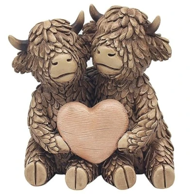 Image of Lesser &amp; Pavey Hughie Highland Cows True Love Figurine For Home Office Decor Ornaments Gift Women Men Beautiful Indoor Outdoor Living Room