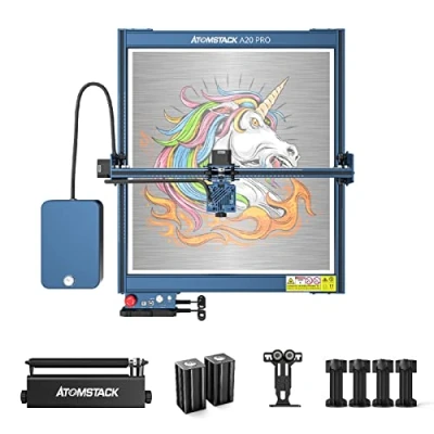 Image of ATOMSTACK A20 Pro Laser Engraver 130W with R3 Rotation Roller, 20W Optical Power Engraving Cutter Machine Twin Cylinder F30 Air Assist kit, Area 400x400mm