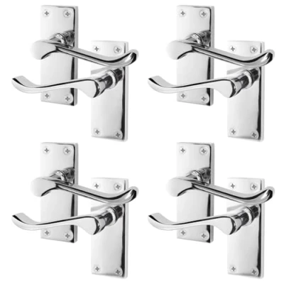 Image of EAI Polished Chrome Victorian Scroll Door Handles 4 Pairs of Internal Lever Latch on Backplate