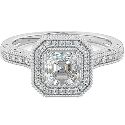 Image of Ladies Ring Genuine 925 sterling silver Asscher Cut Halo Wedding Engagement Z