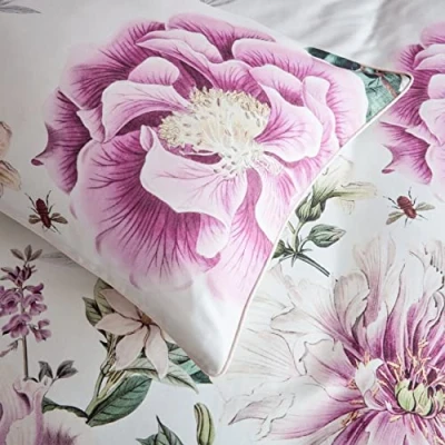 Image of Paoletti Krista Housewife Pillowcase (Pack of 2) (One Size) (White/Purple/Green, 50 x 75cm
