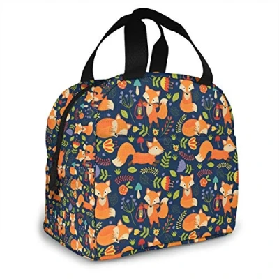 Image of ZJBLHEQ Cute Fox Insulated Lunch Bag Portable Thermal Cooler Box Reusable Picnic Tote Bento For Men Women Kids Work School Travel