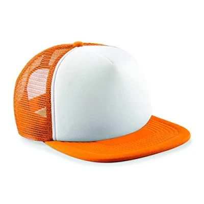 Image of Beechfield Vintage Plain Snap Back Trucker Cap Classic Retro Style Hat Orange/White