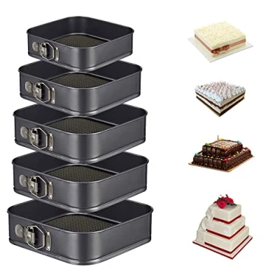Image of Crystals Set of 5 Round/Rectangle Cake Tins for Baking, Springform with Removable Bottoms, Superior Double Coated Non Stick, Baking Trays Ideal Wedding, Birthday, and Anniversary Cakes (Rectangle)