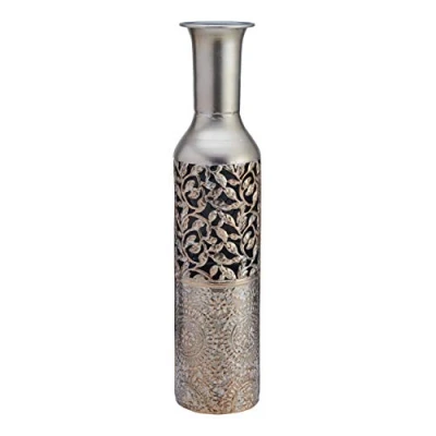 Image of Elements 5181406 Embossed Decorative Metal Vase, 17 Inch, Silver