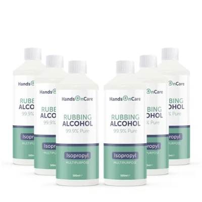 Image of HandsOnCare All Purpose Rubbing Alcohol Isopropyl 99.9% Pure Isopropanol IPA for Cleaning, Laptops, Electronics, Glass, De icer 3 Litre (6 x 500ml)