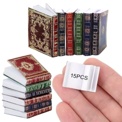 Image of 15 Pcs Miniatures Dollhouse Books, 1:12 Scale Books Assorted Mini Model Decoration Accessories for Dolls Bedroom Library