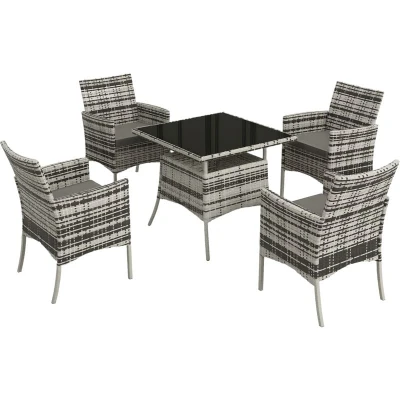 Image of Outsunny 4 Seater Rattan Garden Furniture Set w/ Tempered Glass Tabletop Grey