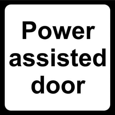 Image of Power assisted door sign Self adhesive sticker (100mm x 100mm)