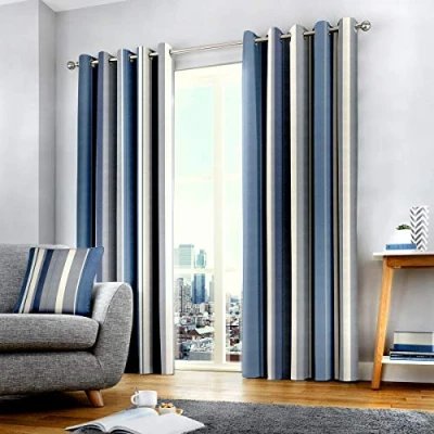 Image of Fusion Two Curtain Panels, Cotton,Polyester, Blue, W168cm (66) x D229cm (90)
