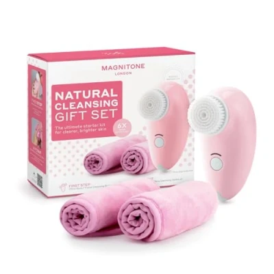Image of Magnitone Natural Cleansing Ultimate Gift Set with First Step Daily Brush and 2 Wipe Out Makeup Remover Cloth Wipes