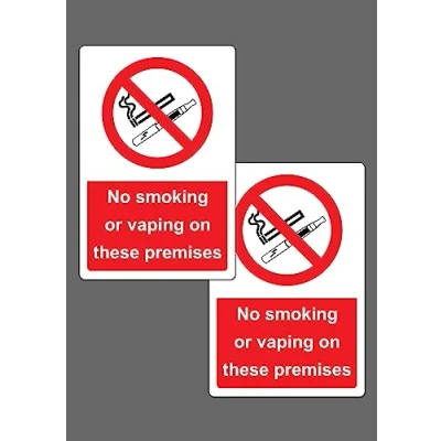 Image of No smoking or vaping on these premises Safety sign Pack of 2 3mm Aluminium (300mm x 200mm)