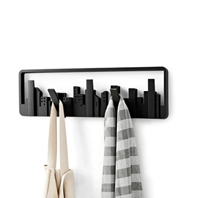 Image of Umbra Vinyl Skyline Multi Hook Wall Mount Coat Rack, Black