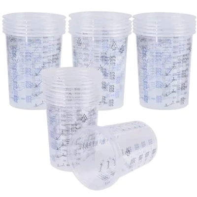 Image of FiTspi 25Pcs Clear Plastic Mixing Cup, 600CC 600ML Cups Calibrated Solvent Resistant, Measuring Jugs Transparent Reusable Cup for Resin Paint Stain Epoxy