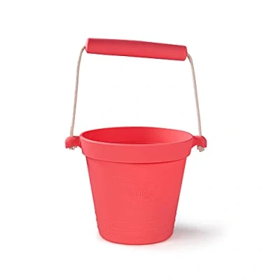 Image of Bigjigs Toys Adventure Collapsible Bucket (Coral Pink) Silicone for Sandpit, Holiday Toddlers, Quality Sand and Water