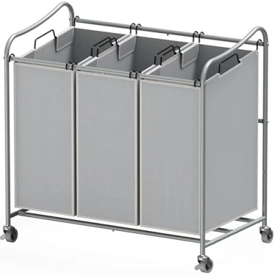 Image of Simple Houseware Heavy Duty 3 Bag Laundry Sorter Cart, Silver